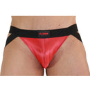 Red jockstrap with black waistband, branded "BJÖRN" - sporty and stylish men's underwear.