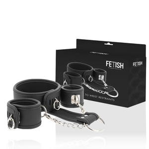 FETISH SUBMISSIVE - VEGAN LEATHER NECKLACE AND HANDCUFFS WITH NOPRENE LINING FETISH SUBMISSIVE BONDAGE