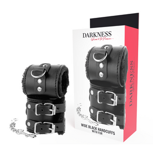 DARKNESS - SCHWARZE VERSTELLBARE LEDERHANDSCHELLEN MIT FUTTER DARKNESS BONDAGE