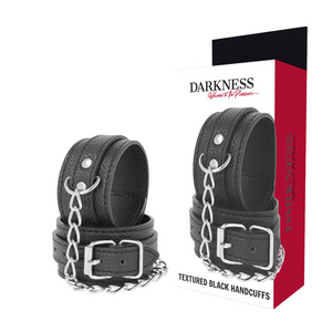 DARKNESS - MUSTA TEKURIOISTETTU NAHKA KÄSINRAUTAT DARKNESS BONDAGE