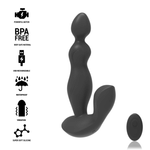 Black and Silver Cora Silicone Remote Control Anal Plug with powerful motor, waterproof design, USB rechargeable, BPA-free material.