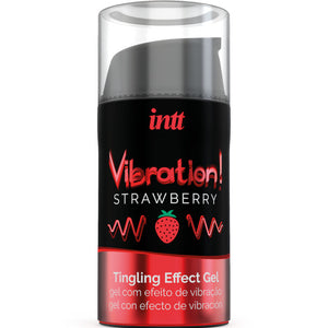 INTT Vibration Gel liquide Fraise, flacon 15 ml pour une stimulation intime et doux effet de picotements.