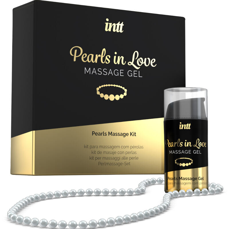 INTT Pearls in Love massage gel with pearl necklace, perfect for luxurious body massages and relaxation.