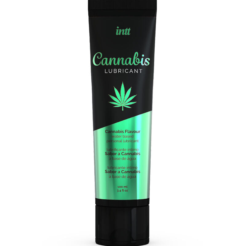 INTT Cannabis Flavored Water-Based Intimate Lubricant, 100 ml tube, suitable for condoms and sex toys.