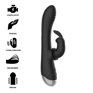 BLACK&SILVER - DJ. ADAM RECHARGEABLE SILICONE RABBIT STIMULATOR BLACK BLACK&SILVER