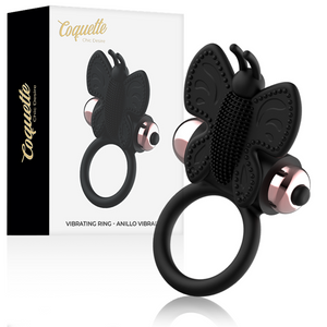 COQUETTE CHIC DESIRE - KUKKOSORMUSPERHANSI VIBRATTORIN MUSTA/KULLAINEN KOKETTELELUILLA