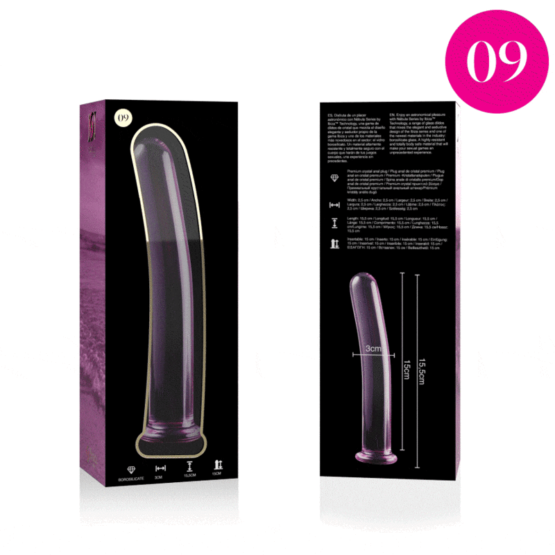 IBIZA SĒRIJA NEBULA — 9. MODELIS DILDO BOROSILIKĀTA STIKLS CLEAR 15,5 CM -O- 2,5 CM