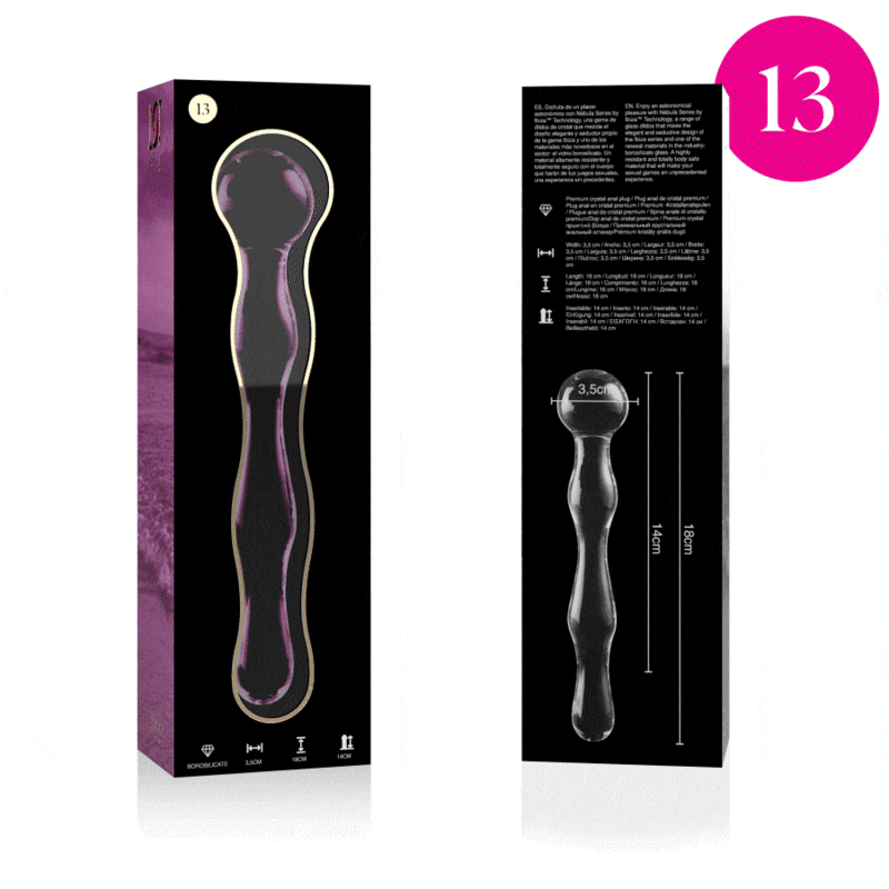IBIZA SĒRIJA NEBULA - MODELIS 13 DILDO BOROSILIKĀTA STIKLS CLEAR 18 CM -O- 3,5 CM