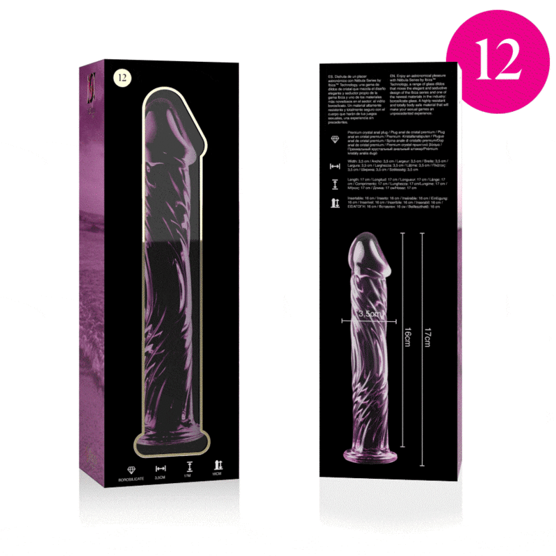 IBIZA SĒRIJA NEBULA — MODELIS 12 DILDO BOROSILIKĀTA STIKLS CLEAR 17 CM -O- 3,5 CM