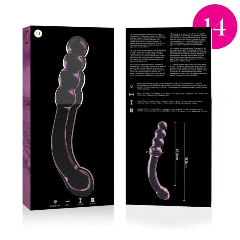 IBIZA SĒRIJA NEBULA — MODELIS 14 DILDO BOROSILIKĀTA STIKLS CLEAR 18,5 CM -O- 3 CM
