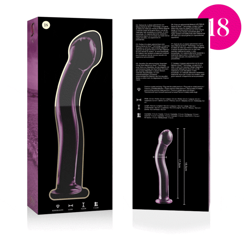 IBIZA SĒRIJA NEBULA — MODELIS 18 DILDO BOROSILIKĀTA STIKLS CLEAR 18,5 CM -O- 3,5 CM