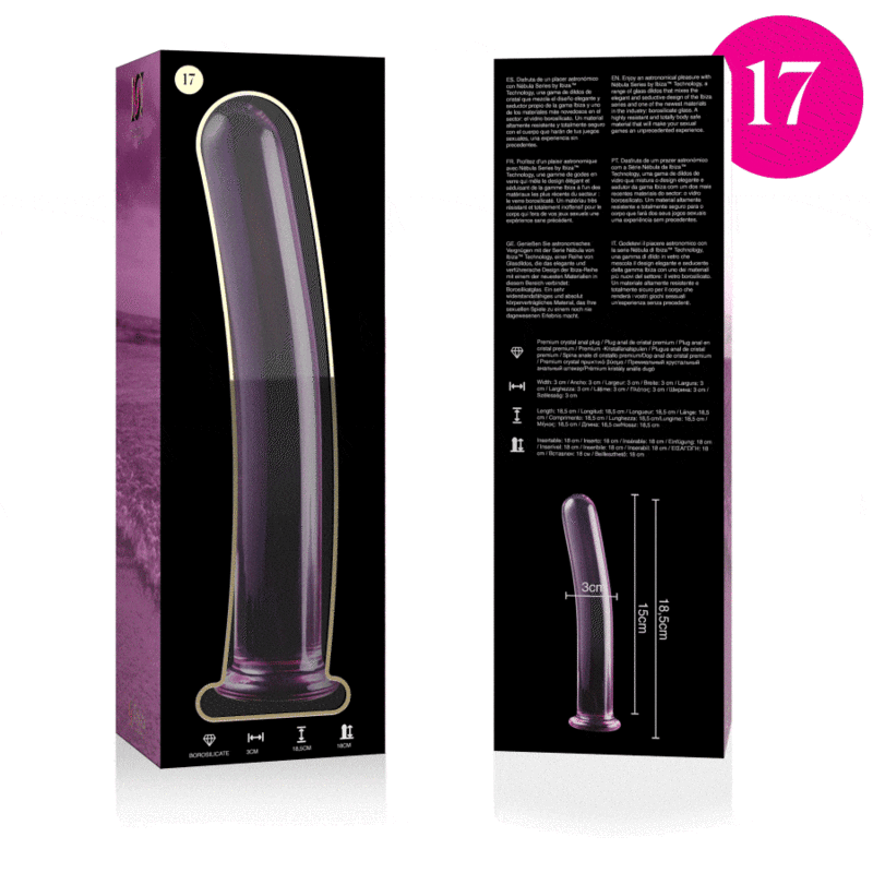 IBIZA SĒRIJA NEBULA — MODELIS 17 DILDO BOROSILIKĀTA STIKLS CLEAR 18,5 CM -O- 3 CM