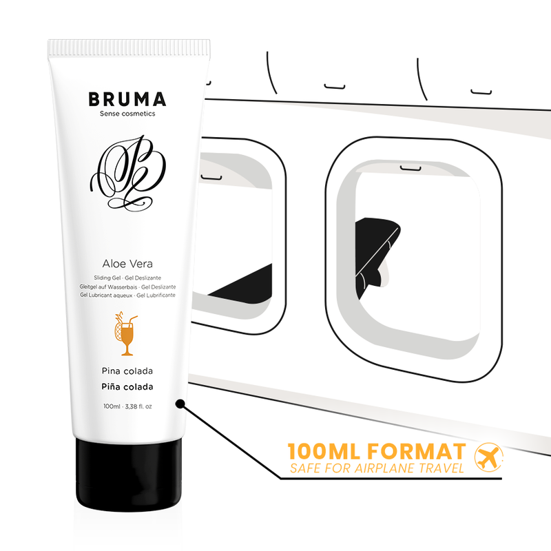 BRUMA Aloe Vera Sliding Gel Pina Colada Flavor 100ml, travel-friendly intimate gel for smooth, long-lasting lubrication.