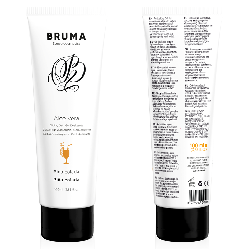 BRUMA Aloe Vera Sliding Gel Pina Colada Flavor 100ml - Front and Back View