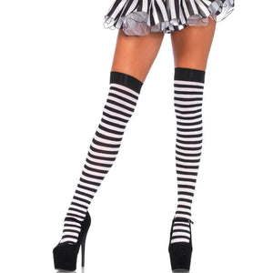 LEG AVENUE – SCHWARZ/WEIß GESTREIFTE HOHE SOCKEN LEG AVENUE STRÜMPFE