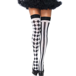 LEG AVENUE - MUSTA/VALKOINEN ARLEQUIN HIGH SOCKS LEG AVENUE SUKKAAT