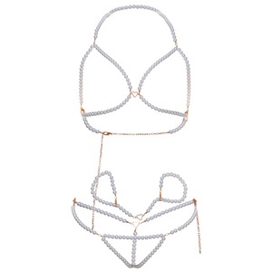 LEG AVENUE - BRA WRISTBANDS & PEARL THONG SET LEG AVENUE KINK