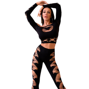CHILIROSE - CR 4436 TOP & LEGGINS BLACK S/L CHILIROSE SETS