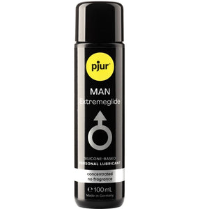 Pjur Man Premium Lubricant 100ml bottle, silicone-based, long-lasting formula for men, non-sticky, no fragrance, dermatologically tested.