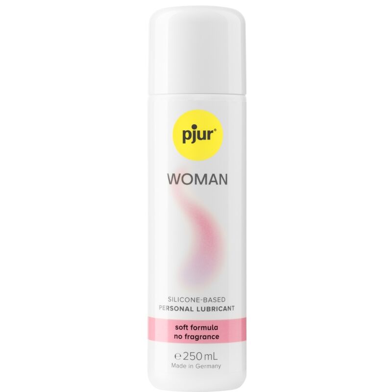 Pjur Woman Bodyglide Silicone Lubricant 250ml bottle for sensitive skin, long-lasting glide, smooth and silky formula.