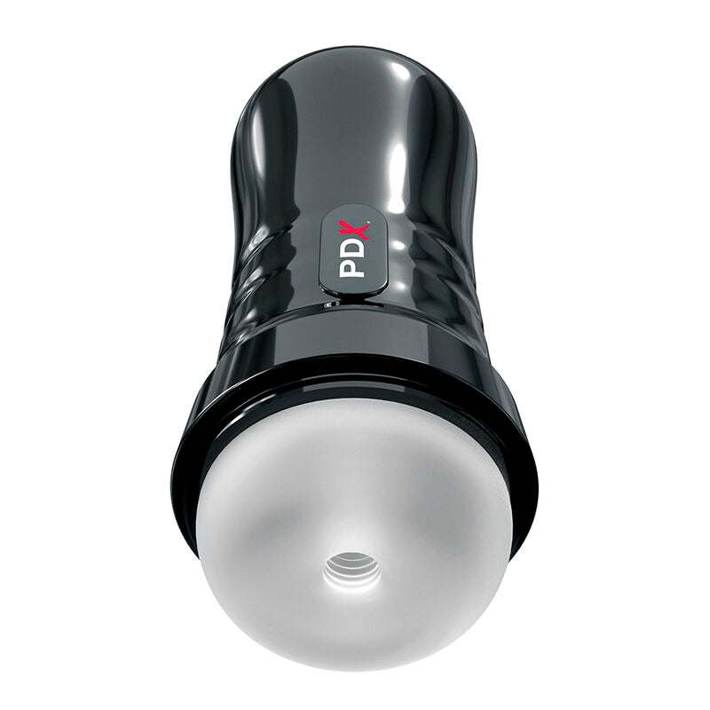 PDX Extreme Slide & Glide self-lubricating clear masturbator with sleek design and ergonomic grip, no lube needed, just add water.