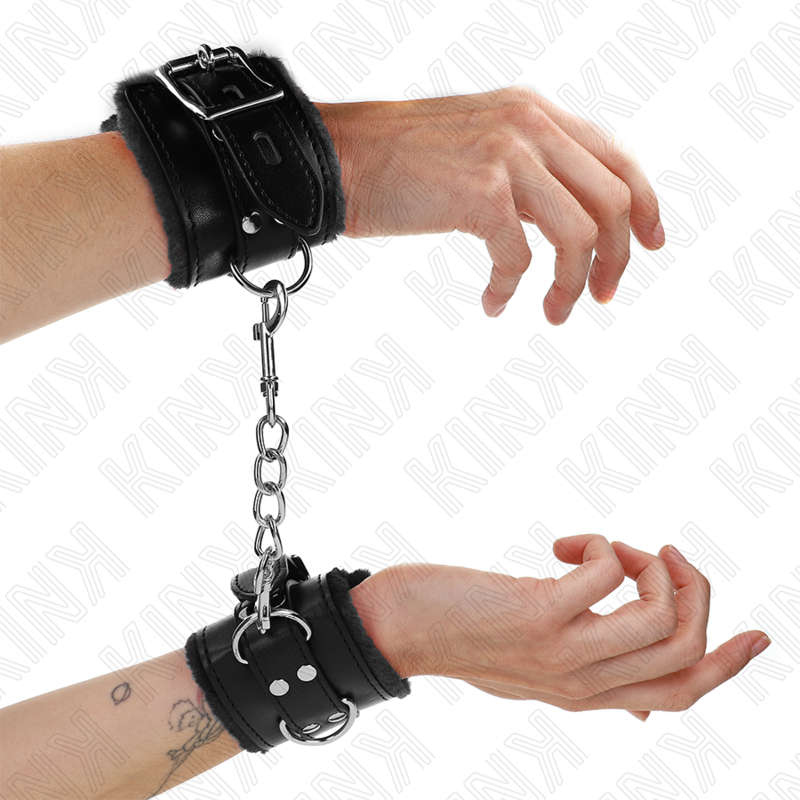 KINK - МЕХОВЫЕ ОГРАНИЧИТЕЛИ ДЛЯ ЗАПЯСТЬЯ ЧЕРНЫЕ С ЧЕРНЫМ РЕМНЕМ РЕГУЛИРУЕМЫЕ 17-29 СМ X 6 СМ