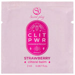 SecretPlay strawberry clitoral balm packet, 2 ml, featuring warming and tingling effect for enhanced sensory pleasure.