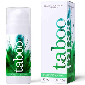 RUF Taboo Male Delay Gel Retardant for Men 30ml with soothing natural ingredients in green and white packaging.