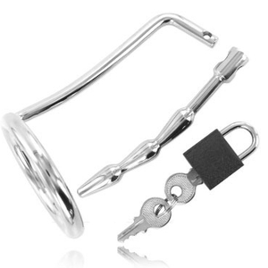 METAL HARD - TESTICLE RING WITH URETHRAL CHASTITY PLUG - LoveYou.lv