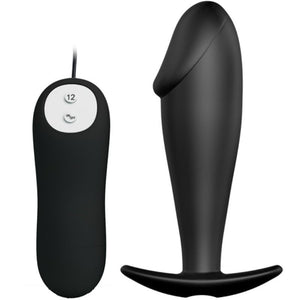PRETTY LOVE - SILIKONE ANAL PLUG PENISEN MUOTO JA 12 VÄRITÖTILAA MUSTA PRETTY LOVE BOTTOM
