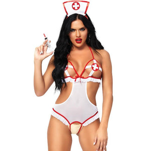 LEG AVENUE - NURSE OPEN CROTHLESS TEDDY ONE SIZE LEG AVENUE TEDDIES