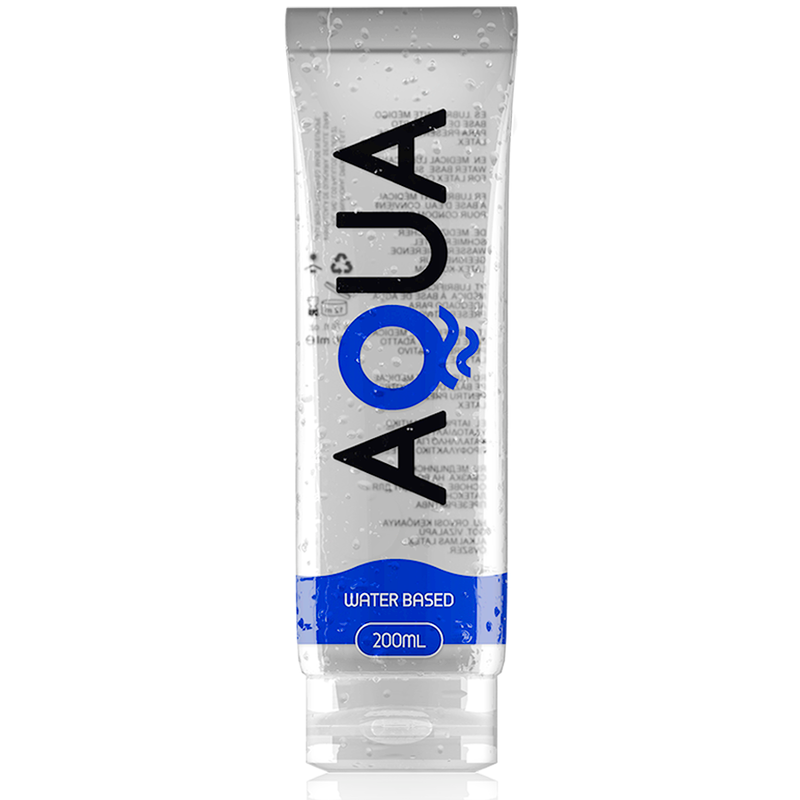 AQUA Quality 200ml water-based gel tube with clear packaging and blue accents, ideal for hydration and moisture.