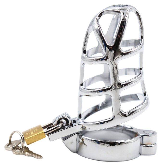 Shiny metal toy with intricate design and lock, part of a collection of metallic toys.