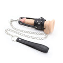 Fetish penis strap with chain and leather detailing for bondage activities.