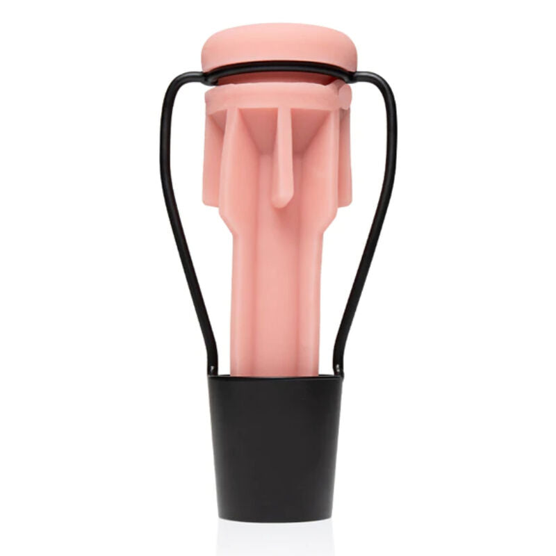 Industrial maintenance tool with pink rubber grip and black handles, isolated on white background.