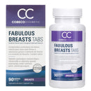 Cobeco Fabulous Breasts Tabs supplement packaging with 90 tablets, including fennel seed, fenugreek seed, and calcium.