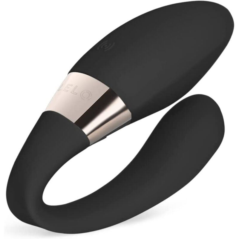 Black high-tech personal vibrator with sleek design and metallic accent