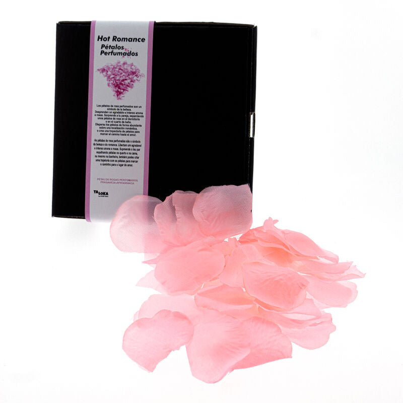 Box of pink perfumed rose petals labeled 'Hot Romance' for romantic occasions or decoration.