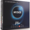 My.Size Mix condom pack featuring multiple sizes and types, including classic, color, ribbed, and flavored options.