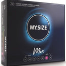 My.Size Mix condom pack in assorted sizes for a tailored fit and variety, featuring classic, ribbed, and flavored options.