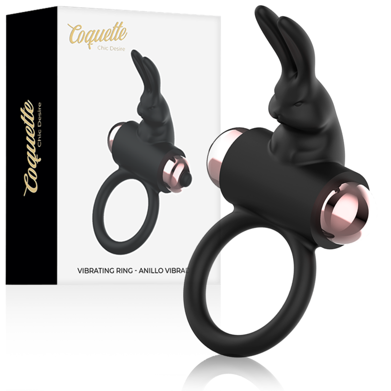 Black bunny-themed vibrating ring for men with packaging.
