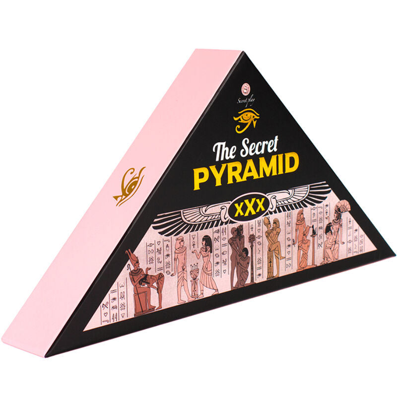 The Secret Pyramid board game box with Egyptian theme artwork and triangular shape.