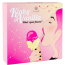Kinky or Vanilla game box with illustration of a woman enjoying ice cream, emphasizing playful and romantic themes.