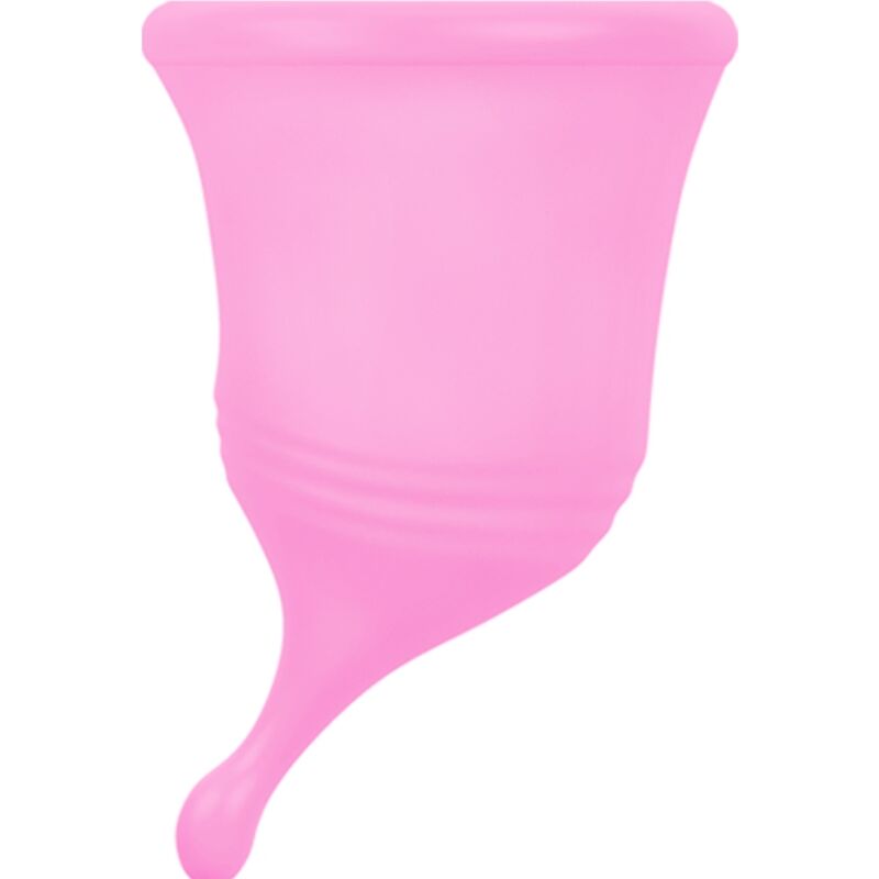 Pink menstrual cup isolated on white background, eco-friendly period care product.