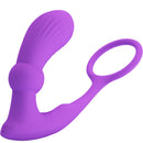 Purple vibrating ring with plug attachment for intimate pleasure.