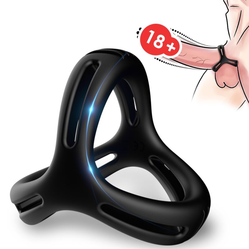 Adult non-vibrating black cock ring designed for enhanced pleasure; suitable for 18+ users.