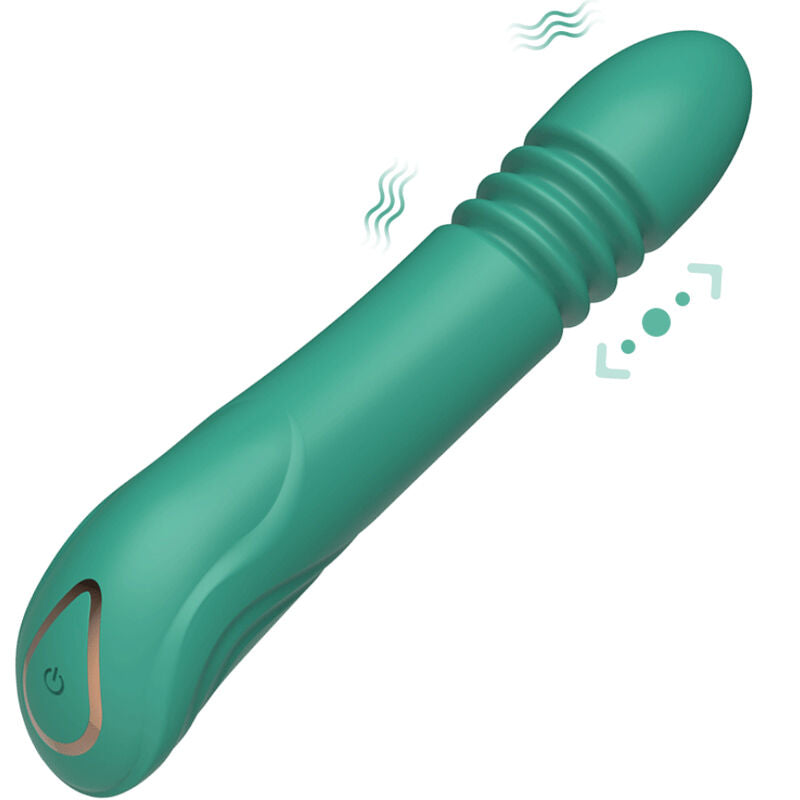 Green G-spot vibrator with multiple vibration settings and ergonomic design.