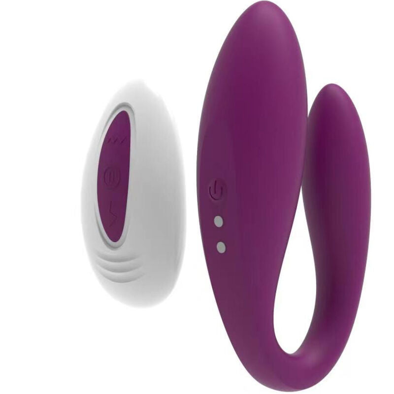 Purple and white couples vibrator with remote control for shared intimacy and pleasure experience.