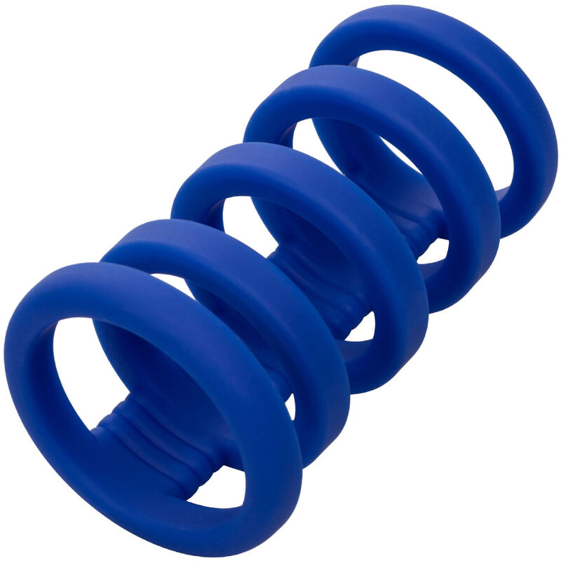 Set of blue chastity rings with flexible design, ideal for personal use and collection.