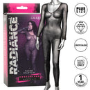 Crotchless plus size bodysuit with gem accents, featuring Radiance packaging and 1-year warranty.